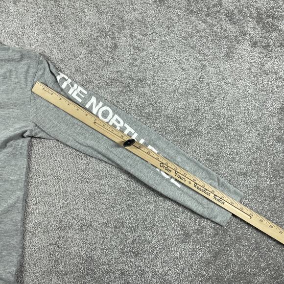 North Face T Shirt Mens Small Spell Out Long Sleeve Outdoors Hiking Gray - Picture 7 of 8